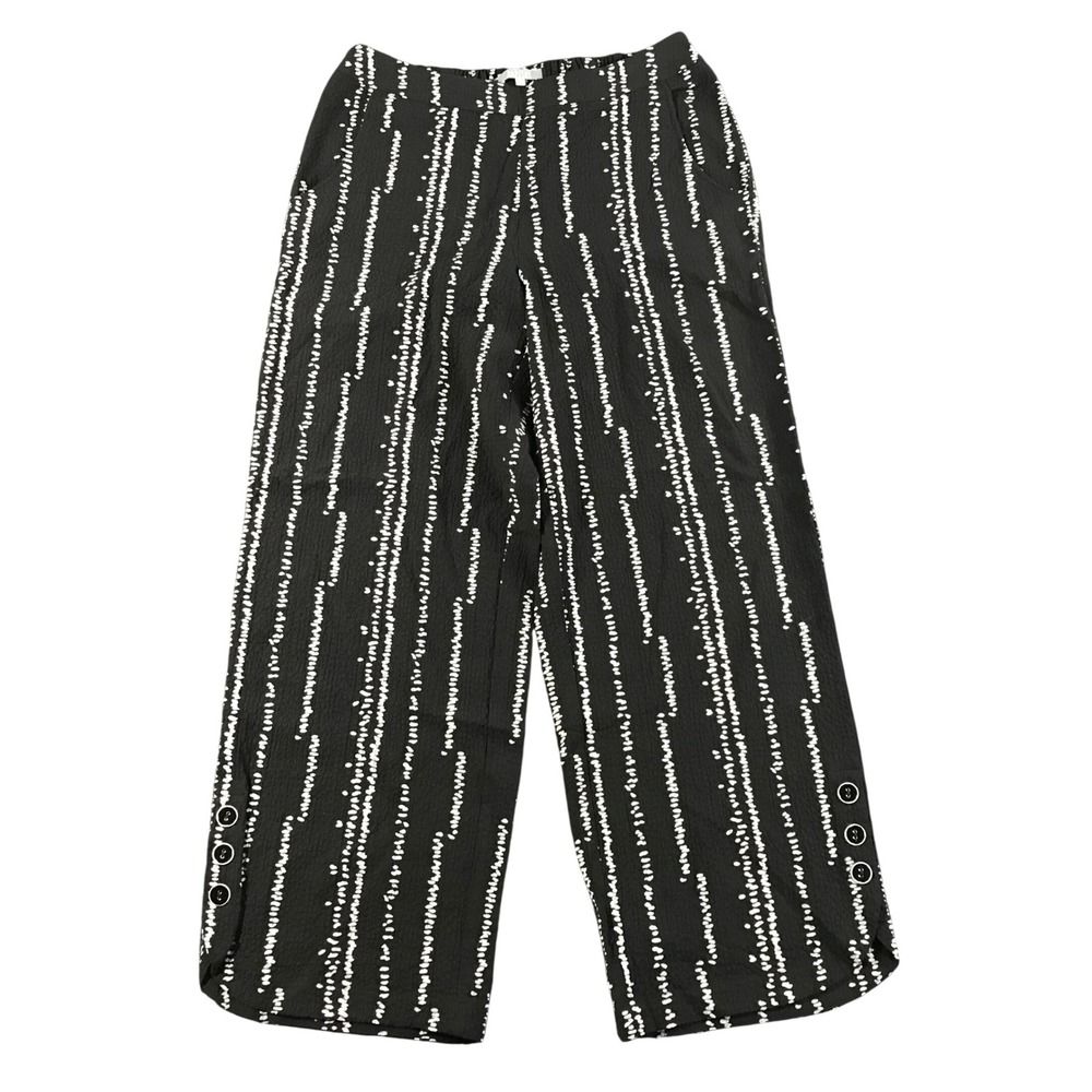Habitat Black White Dotted Stripe Wide Leg Crop Pants Button Hem Womens Small S